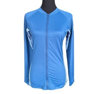 Hawaiian Island Creations HIC Teal Long Sleeve Zip Up Rashguard, XL, UPF50,Beach